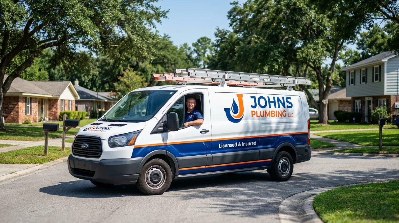 Johns Plumbing LLC service van in Boylston, MA