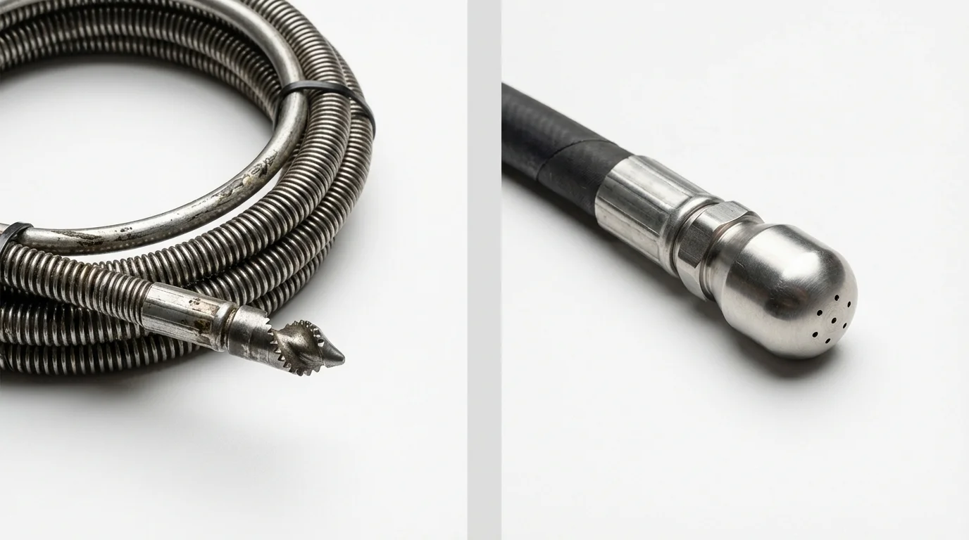 Drain snake cable and hydro jetting nozzle used for drain cleaning in Boylston, MA