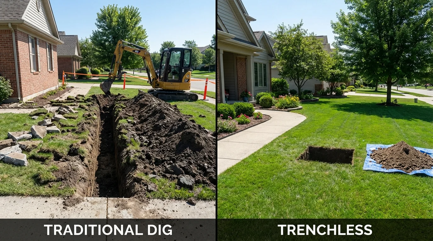 Trenchless sewer repair with minimal yard damage versus traditional excavation in Boylston, MA